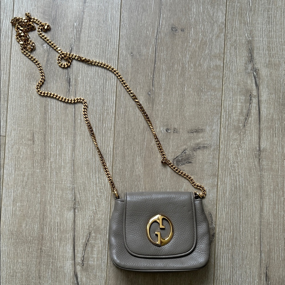 Gucci 1973 Taupe Leather Crossbody Bag with Gold Accent